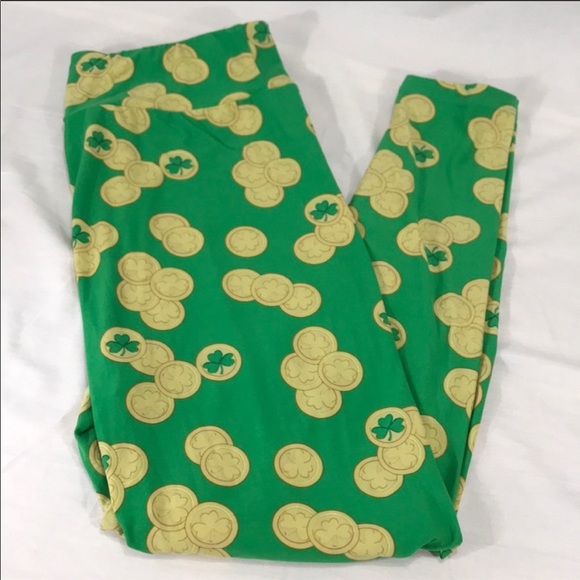 LulaRoe Clovers & Coins Leggings Green Gold - Picture 8 of 8